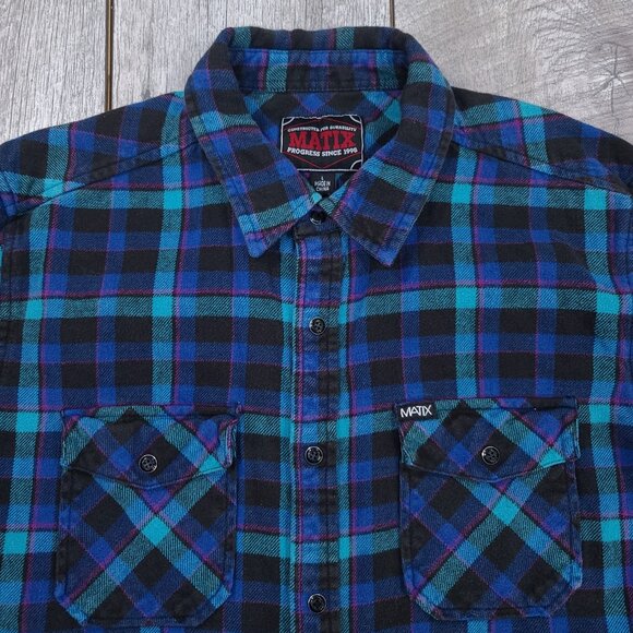 MATIX Shirt Men's Large Blue Big Dipper Long Sleeve Flannel Plaid Snap Up - Picture 5 of 7